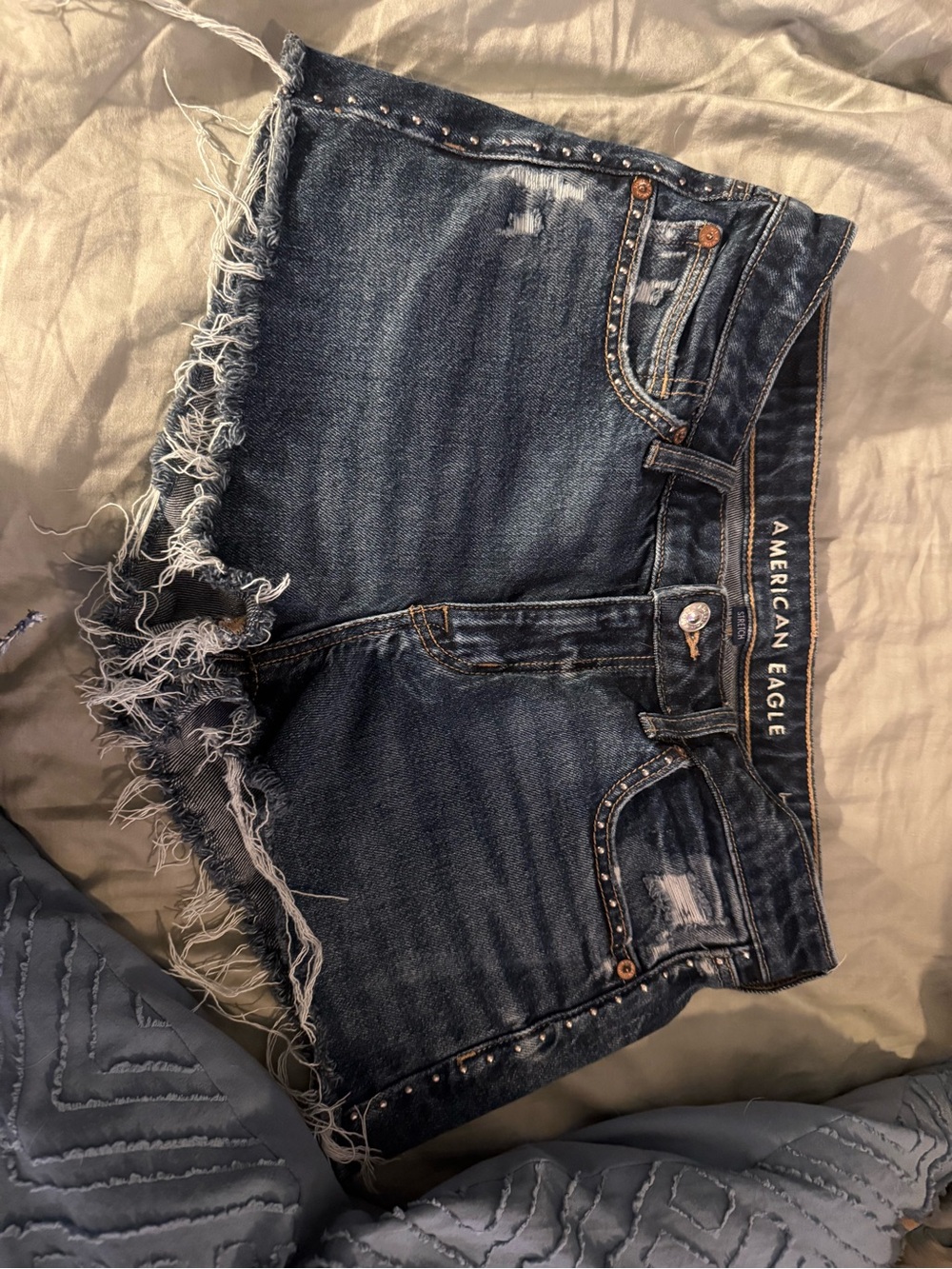 American Eagle Outfitters Dark Blue Distressed Denim Shorts